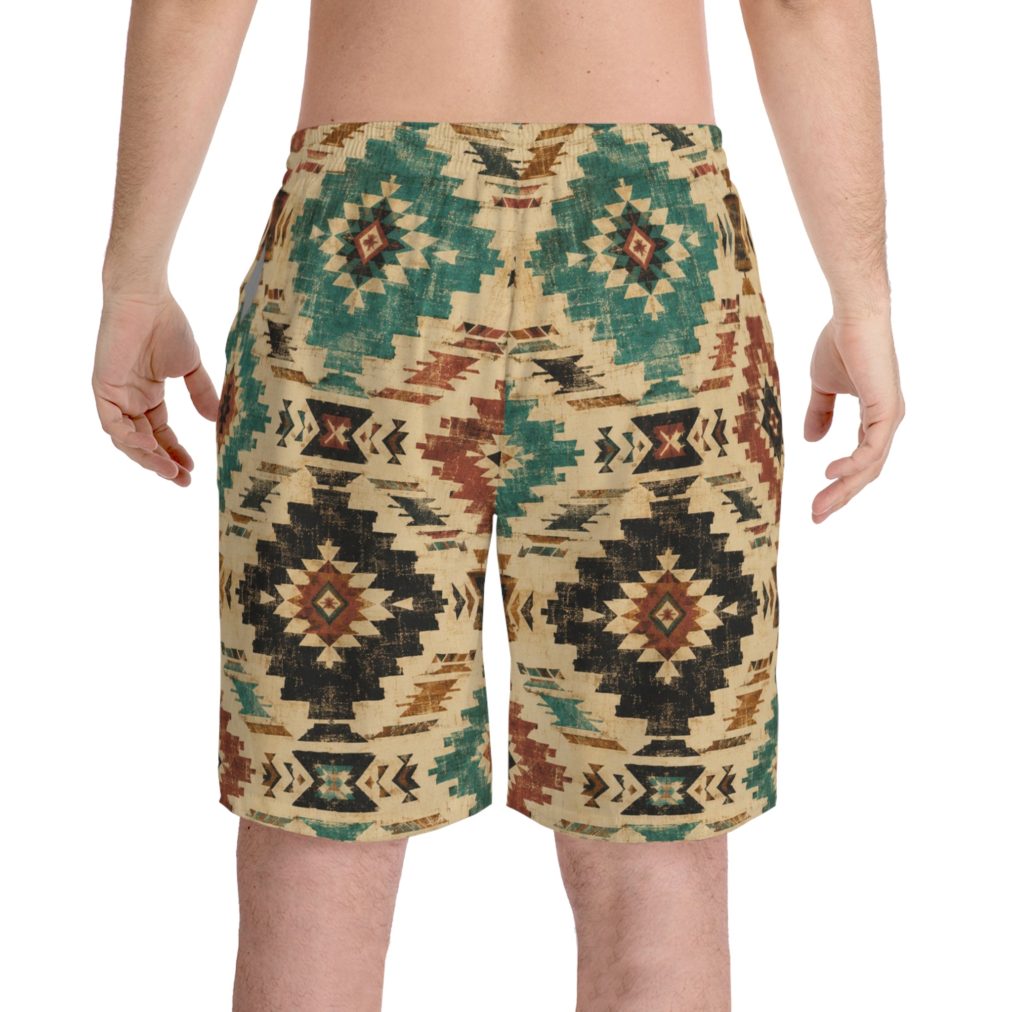 Aztec Tribal Print Beach Shorts — Men's Elastic Swim Trunks