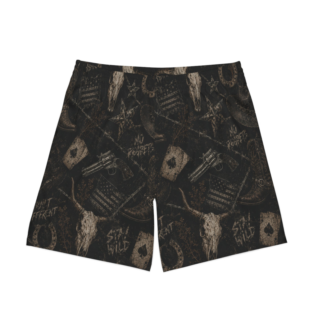 Men's Beach Shorts - Rustic Western Skull & 'Stay Wild' Pattern