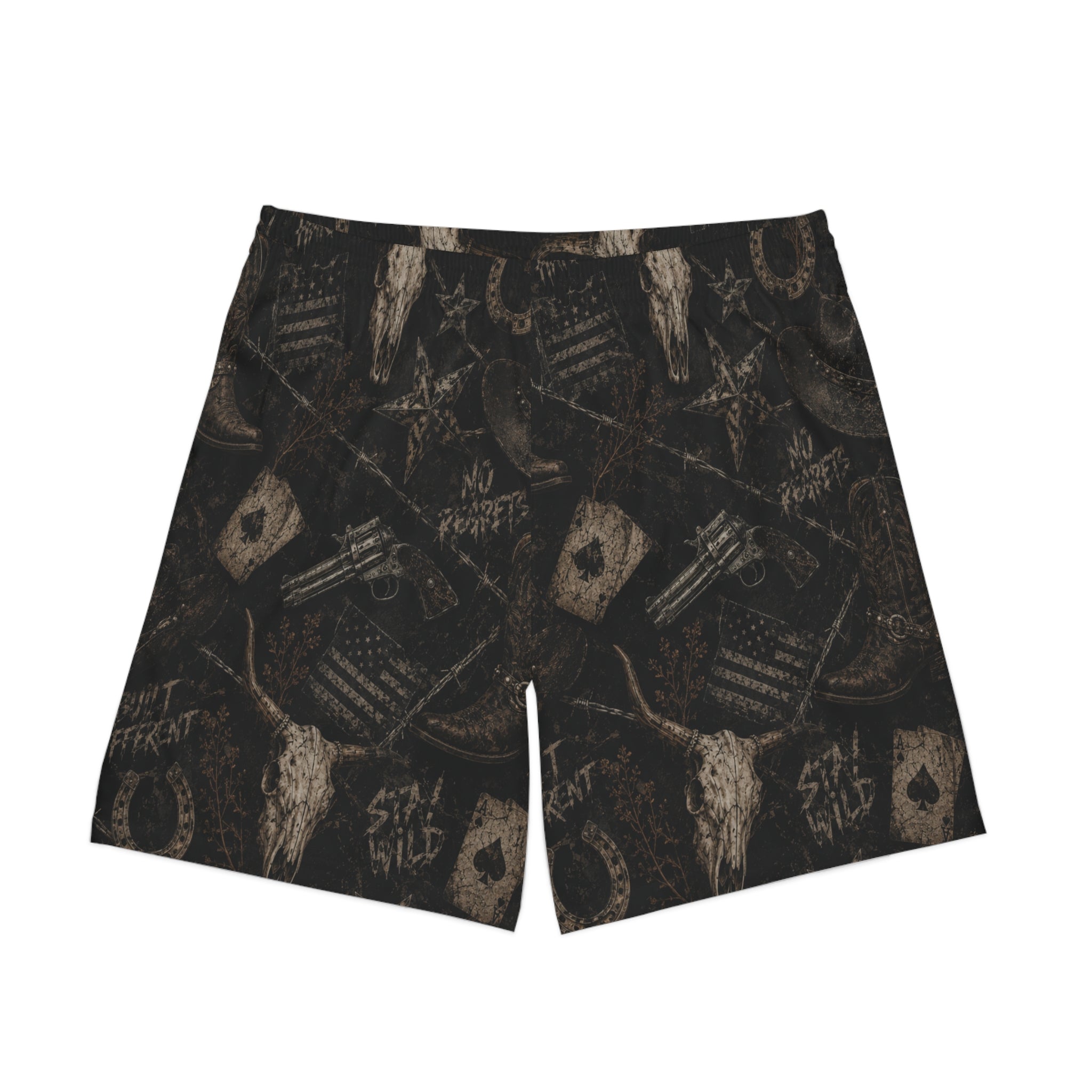 Men's Beach Shorts - Rustic Western Skull & 'Stay Wild' Pattern