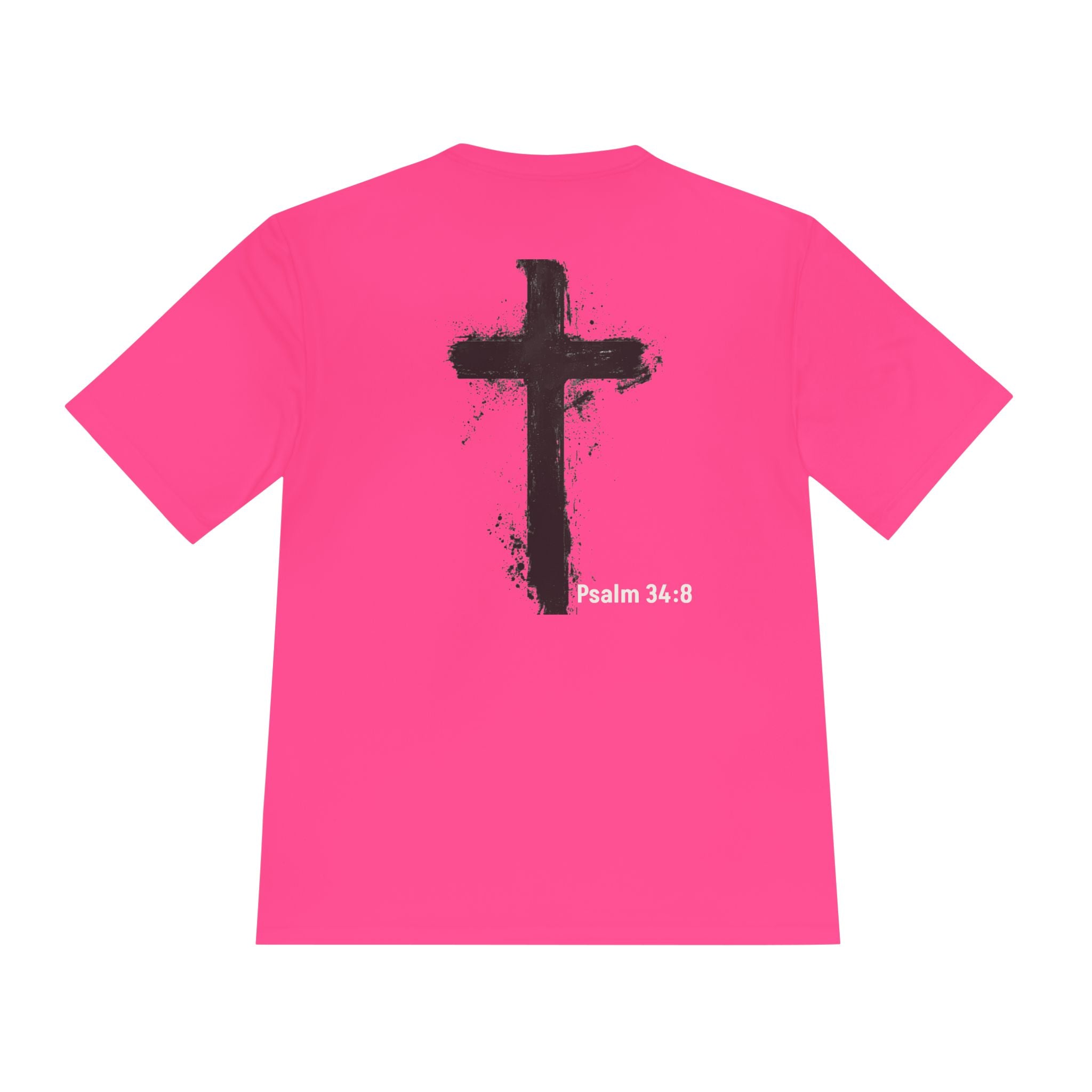 Christian Tee — "God Stuff Is Good Stuff" Psalm 34:8 Cross Graphic Moisture-Wicking Shirt