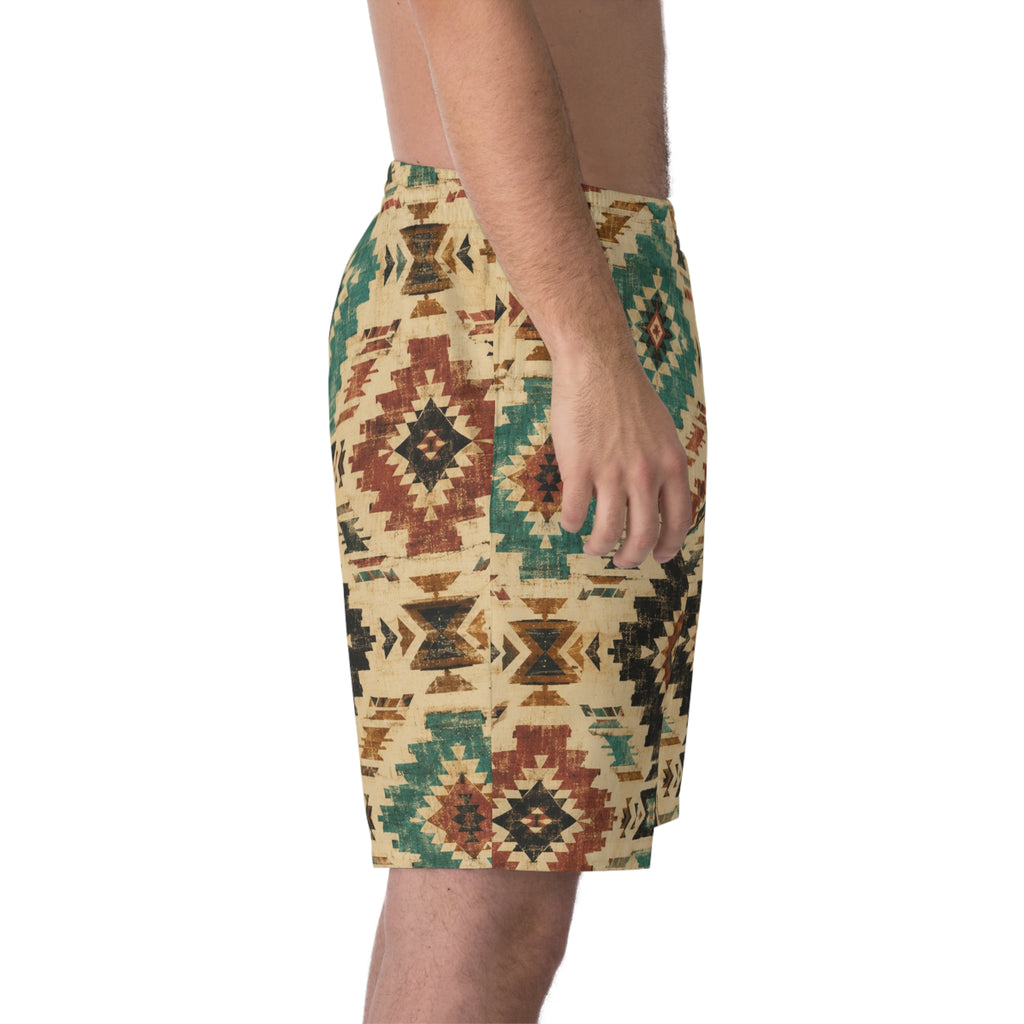 Aztec Tribal Print Beach Shorts — Men's Elastic Swim Trunks