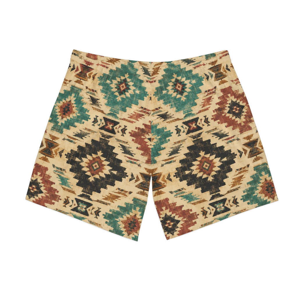 Aztec Tribal Print Beach Shorts — Men's Elastic Swim Trunks