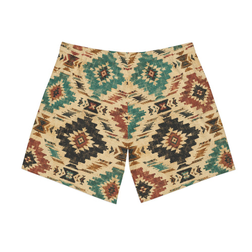 Aztec Tribal Print Beach Shorts — Men's Elastic Swim Trunks