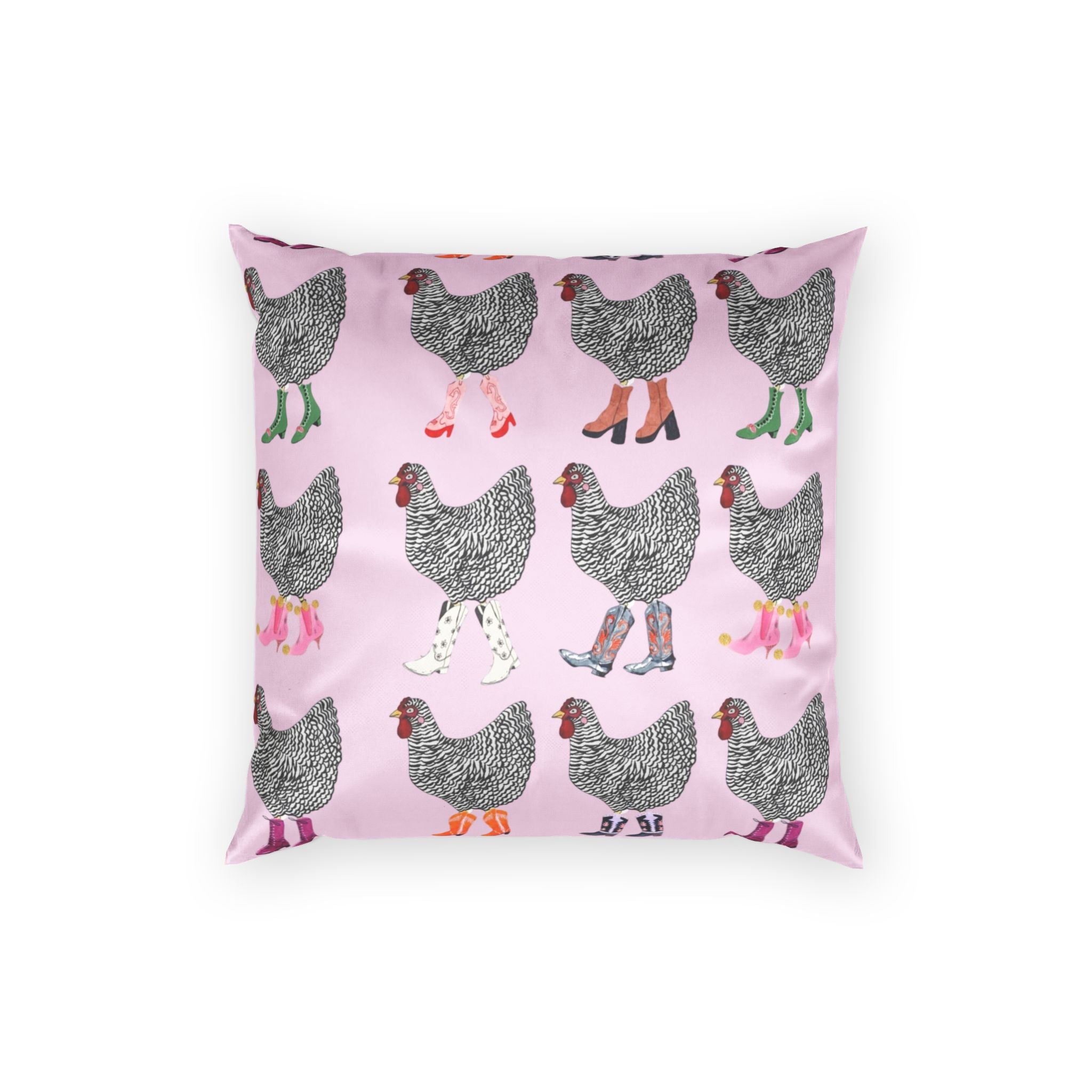 Chicken Pattern Velvet Pillow — Pink Farmhouse Decorative Throw Cushion
