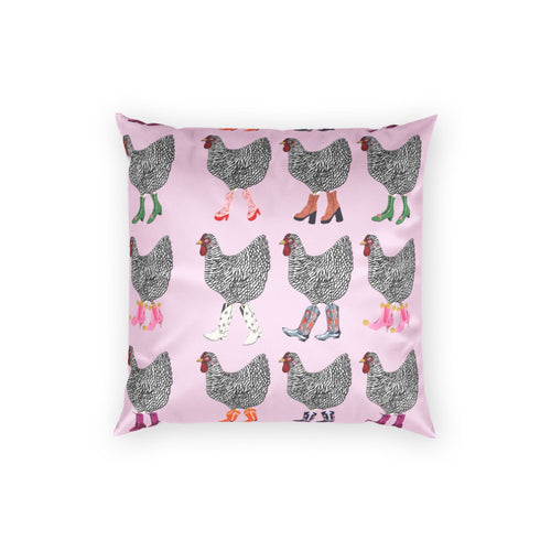 Chicken Pattern Velvet Pillow — Pink Farmhouse Decorative Throw Cushion