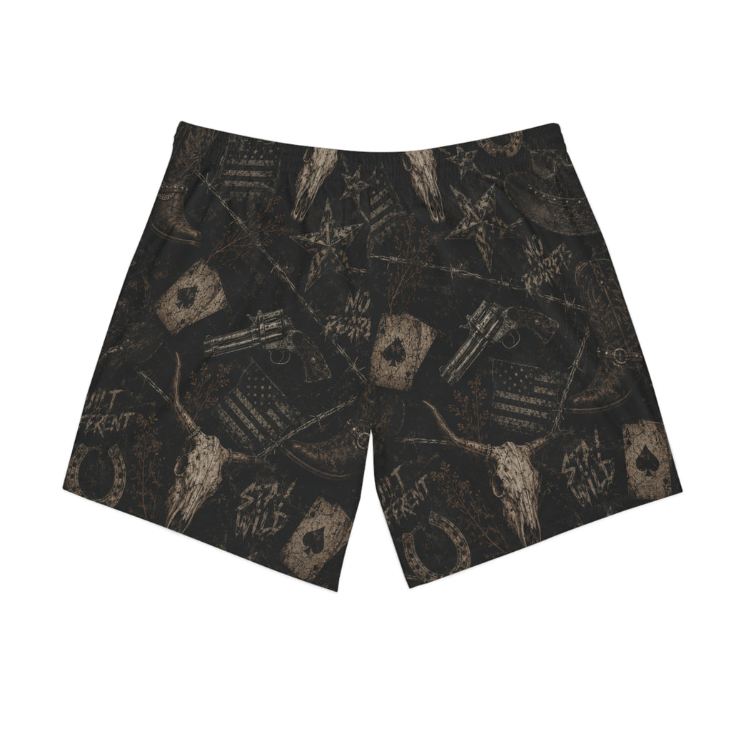 Men's Beach Shorts - Rustic Western Skull & 'Stay Wild' Pattern