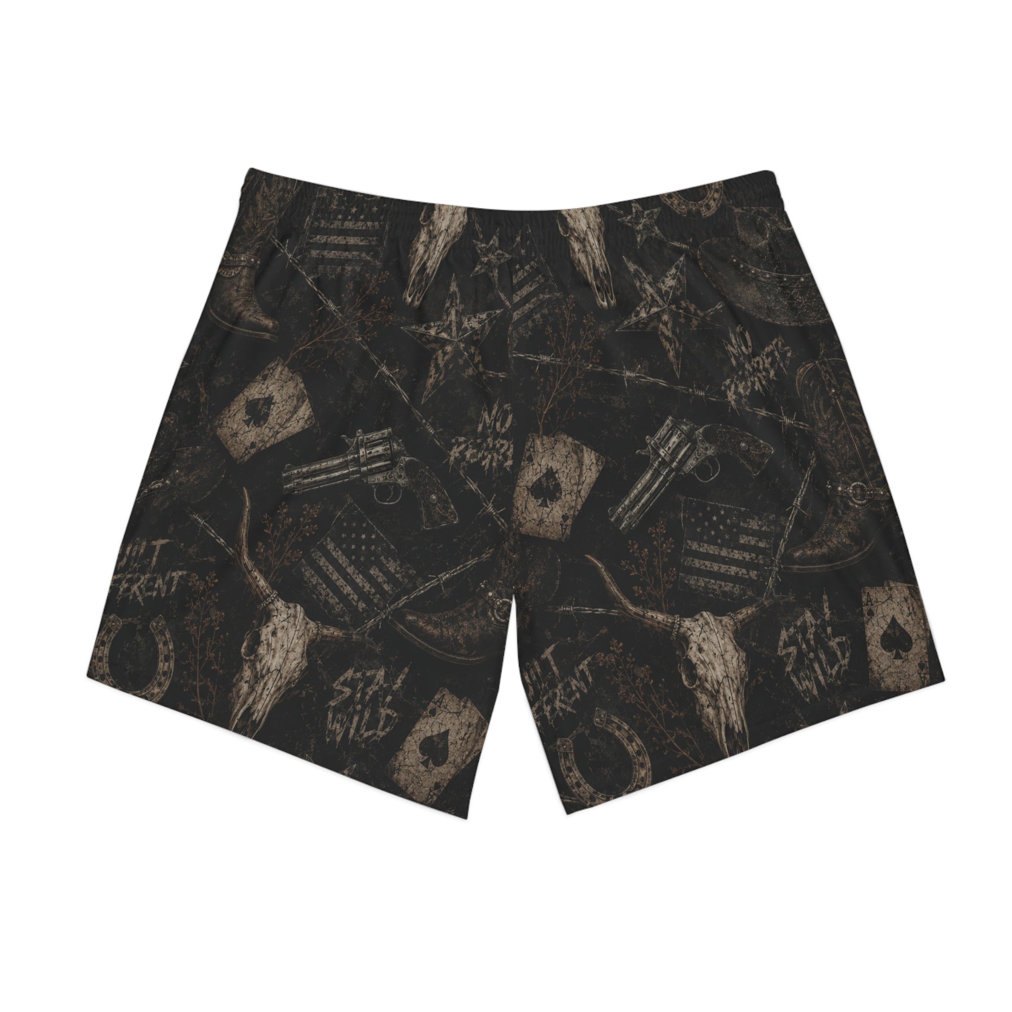Men's Beach Shorts - Rustic Western Skull & 'Stay Wild' Pattern
