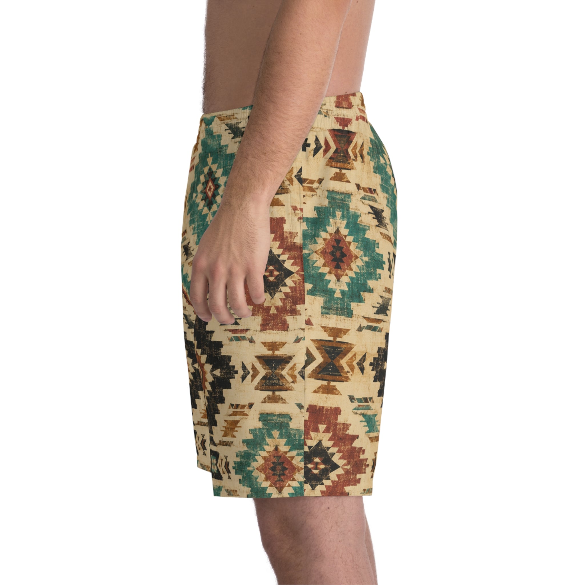 Aztec Tribal Print Beach Shorts — Men's Elastic Swim Trunks