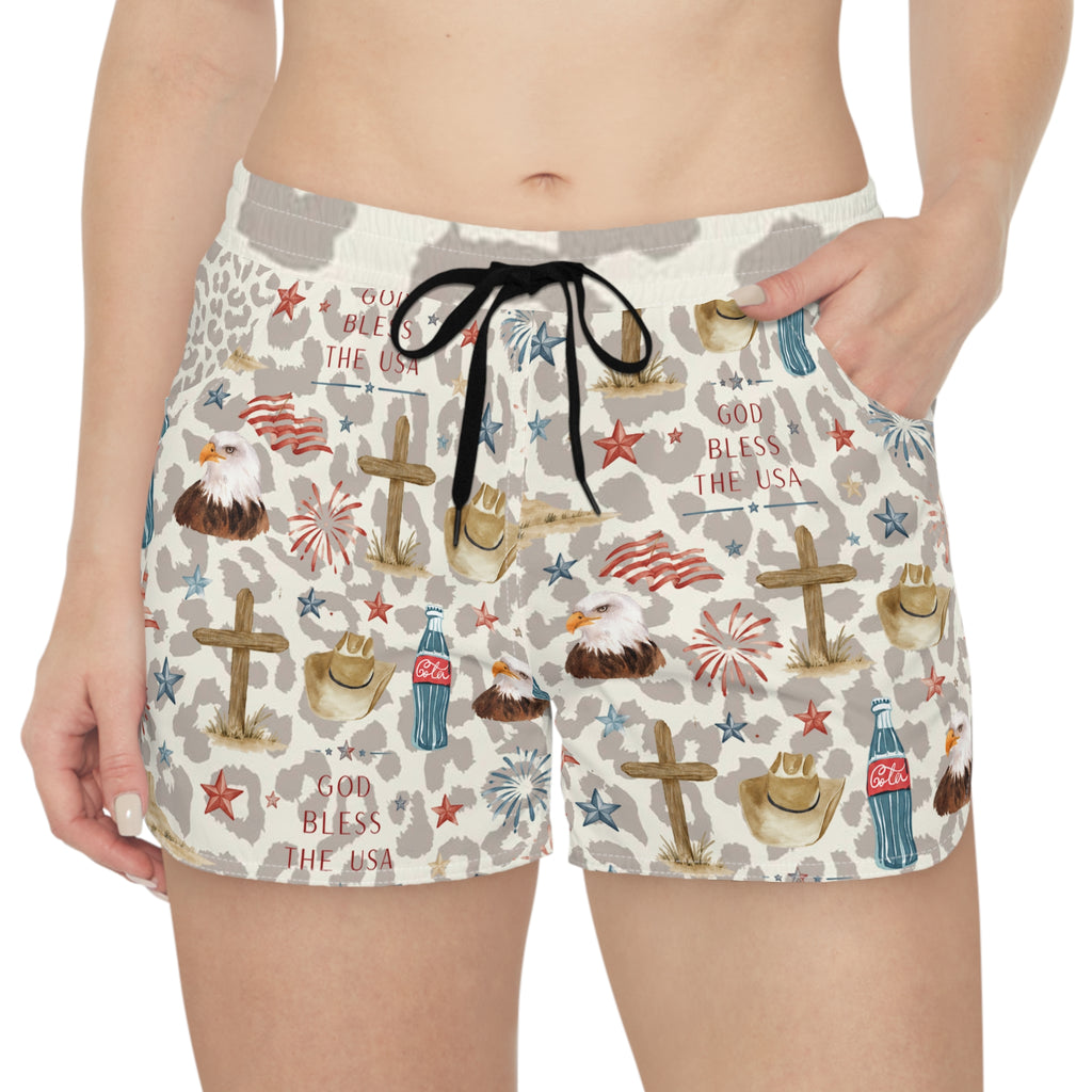 Patriotic Watercolor All-Over Print Women's Casual Shorts