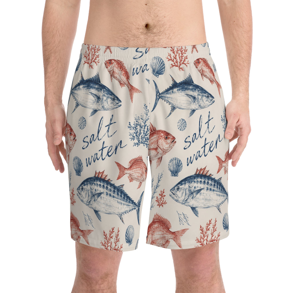 Men's 'Salt Water' Fish Print Beach Shorts